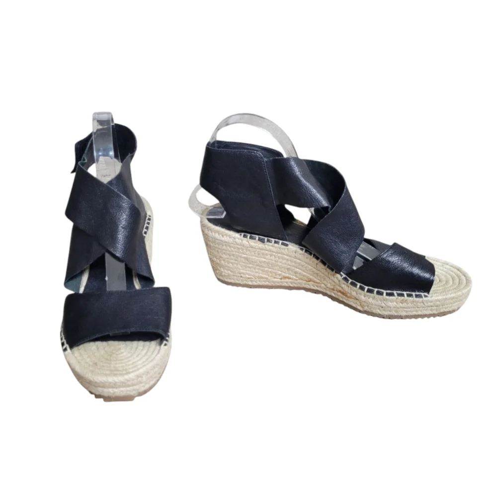 Eileen‎ Fisher Willow Tumbled Leather Wedge Espadrille Black